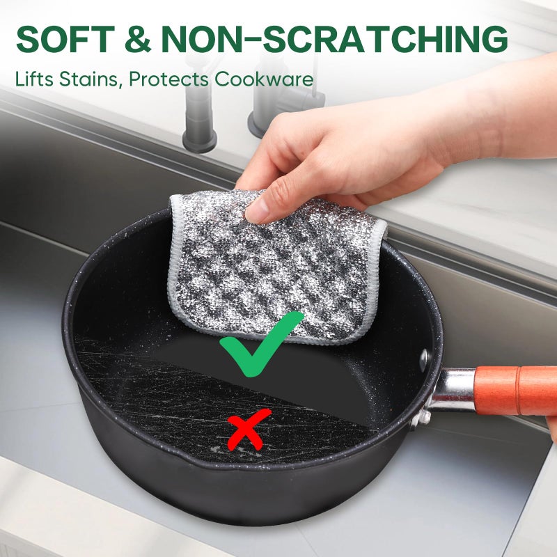 TEAWOO 6 PCS Five-Layer Non-Scratch Multipurpose Steel Wire Dishcloths - Reusable Quick-Dry Odor-Free Scrub Cloths for Dishes, Kitchen Cleaning Cloths for Cookware, Sinks, Stove - Image 3