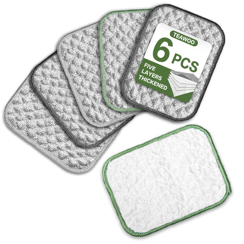 TEAWOO 6 PCS Five-Layer Non-Scratch Multipurpose Steel Wire Dishcloths - Reusable Quick-Dry Odor-Free Scrub Cloths for Dishes, Kitchen Cleaning Cloths for Cookware, Sinks, Stove - Image 1