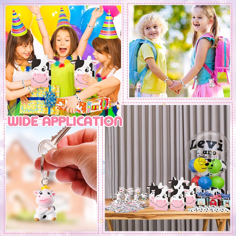 Fumete 86 Pcs Cow Party Favors Supplies Include Cow Keychain Party Paper Bags Keychains Cow Silicone Bracelets Vinyl Stickers for Girls Kids Baby Shower Treat Goodie Birthday Supplies - Image 5