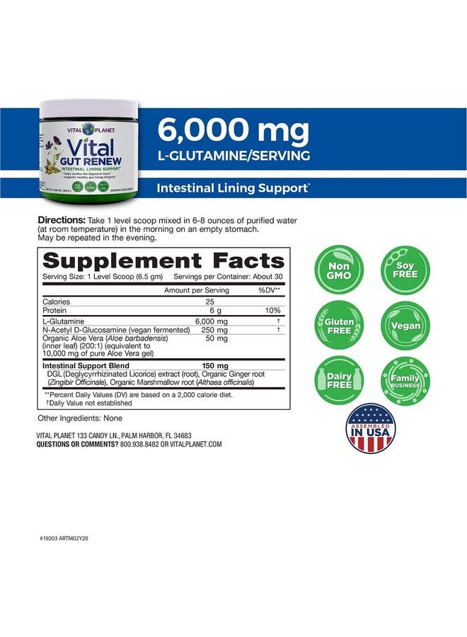 Vital Planet Vital Gut Renew Powder Supplement Formulated With Lglutamine Ginger Root Licorice Root And Organic Aloe Vera To Assist With Intestinal Lining And Leaky Gut Repair 6000Mg 6.88 Oz - Image 3