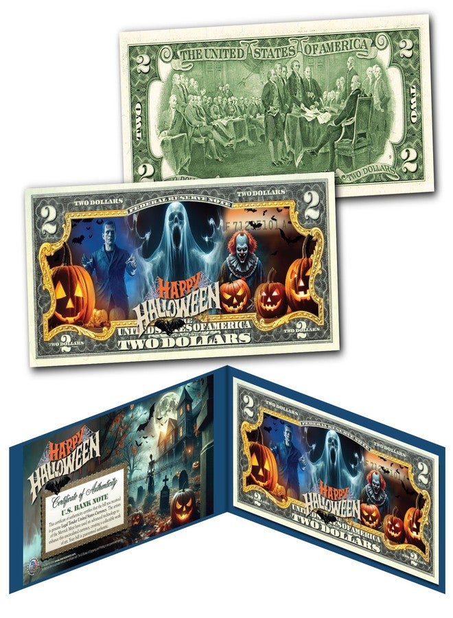 Merrick Mint Happy Halloween Colorized Two Dollar Federal Reserve Note Collectible Blue Display Holder and Certificate - Image 2