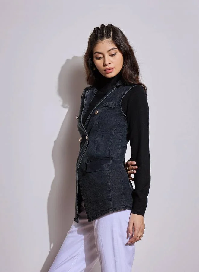 SASSAFRAS Flap Pocket Denim Sleeveless Shacket by Styli