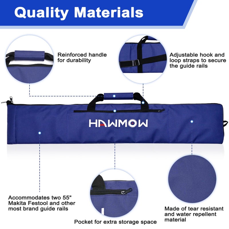 Hawmow Guide Rail Protective Bag for Most Brand, Professional Carry Bag for Transporting Track Saw Guide Rails and Aaccessories, Up to 59â€, Classic Blue - Image 1