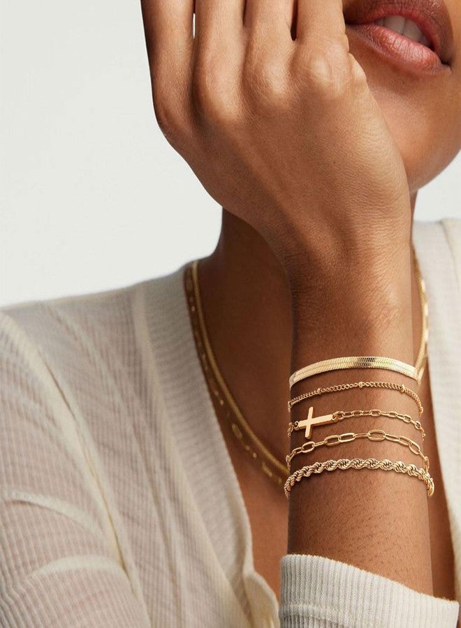 MPRAINBOW أساور صليب ذهبية للنساء - مجموعة أساور مطلية بالذهب عيار 14k بسلسلة كوبية على شكل ثعبان، أساور مسيحية قابلة للتكديس غير قابلة للتأكسد، مجوهرات دينية عصرية، هدية عيد الفصح للماما أو الصديقة - Image 2