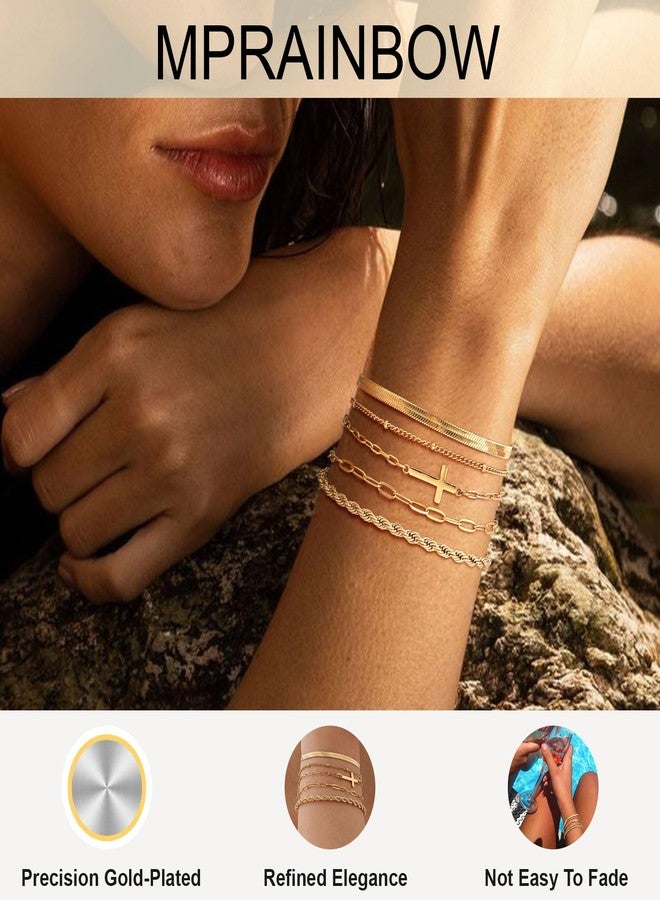 MPRAINBOW أساور صليب ذهبية للنساء - مجموعة أساور مطلية بالذهب عيار 14k بسلسلة كوبية على شكل ثعبان، أساور مسيحية قابلة للتكديس غير قابلة للتأكسد، مجوهرات دينية عصرية، هدية عيد الفصح للماما أو الصديقة - Image 5