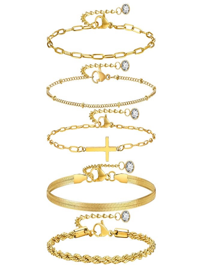 MPRAINBOW أساور صليب ذهبية للنساء - مجموعة أساور مطلية بالذهب عيار 14k بسلسلة كوبية على شكل ثعبان، أساور مسيحية قابلة للتكديس غير قابلة للتأكسد، مجوهرات دينية عصرية، هدية عيد الفصح للماما أو الصديقة - Image 1