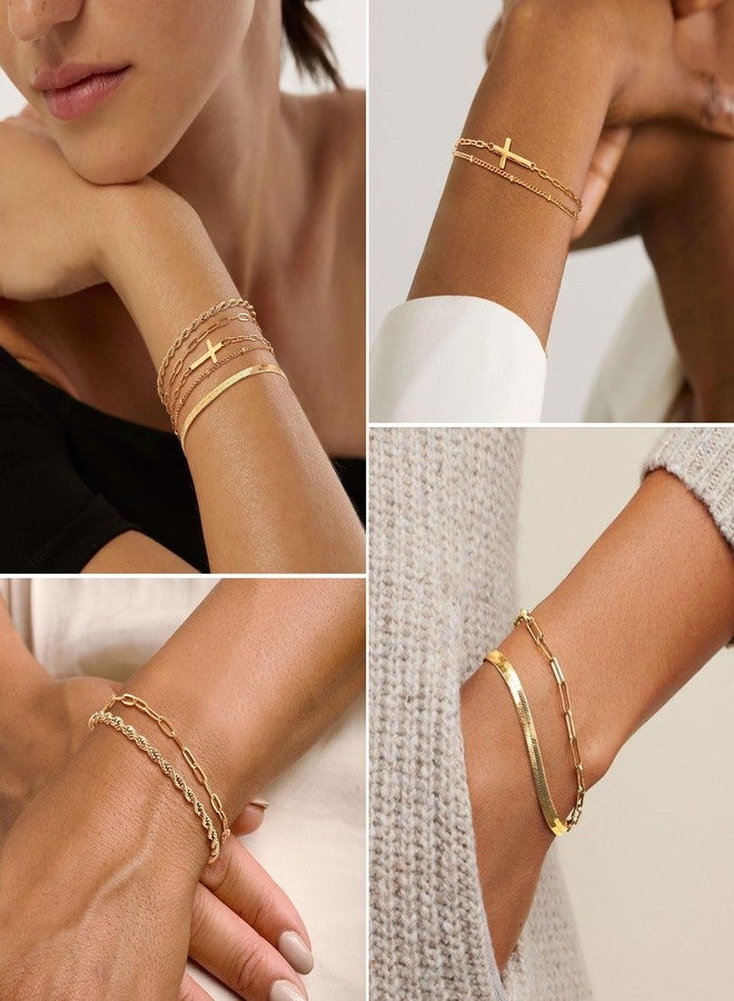 MPRAINBOW أساور صليب ذهبية للنساء - مجموعة أساور مطلية بالذهب عيار 14k بسلسلة كوبية على شكل ثعبان، أساور مسيحية قابلة للتكديس غير قابلة للتأكسد، مجوهرات دينية عصرية، هدية عيد الفصح للماما أو الصديقة - Image 3