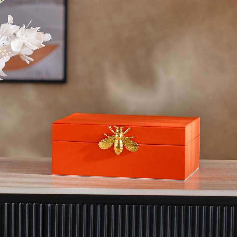 Milena PU Decor Box with Bee Lock 24.5x17.7x9.5cm - Orange - 112TAH9900074