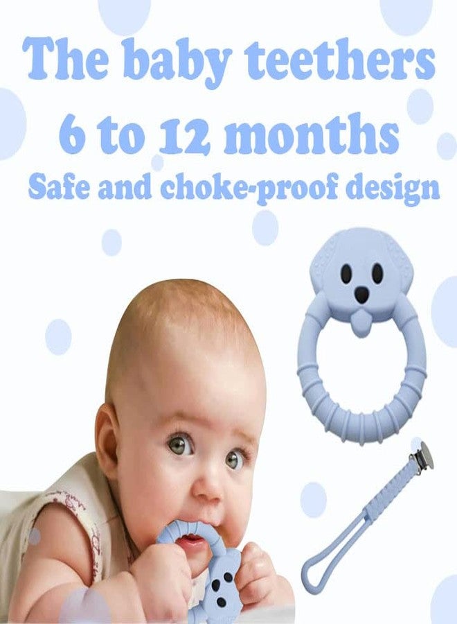 Gadgetime USA Baby Teething Toy Set - Includes Blue Pacifier Clip & Bear Teether - Silicone Chew Toys for Infants Newborns - BPA Free Freezer Safe - Image 3