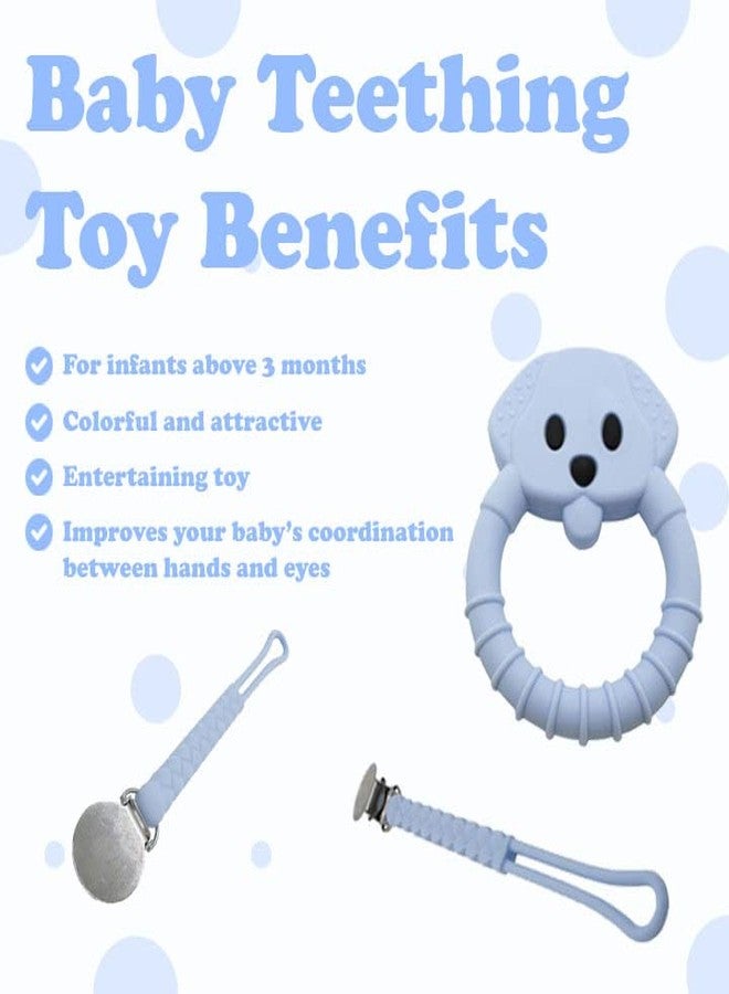 Gadgetime USA Baby Teething Toy Set - Includes Blue Pacifier Clip & Bear Teether - Silicone Chew Toys for Infants Newborns - BPA Free Freezer Safe - Image 2