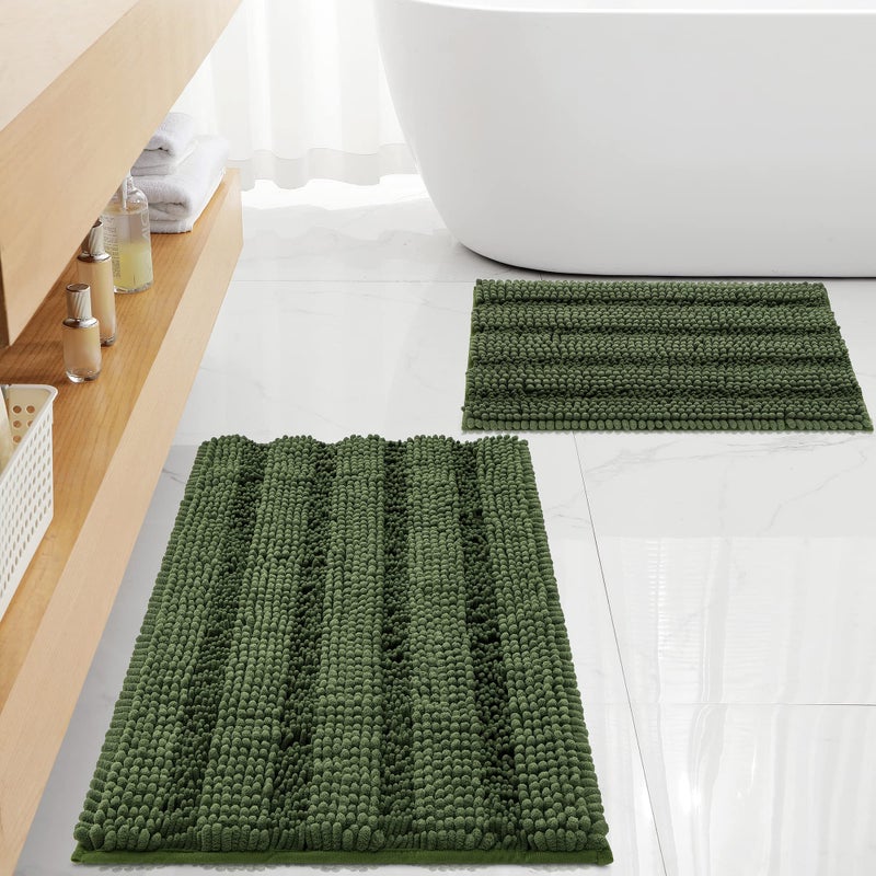 Floleopa non slip shaggy shaggy Chenille Loden Bruck Sets 2 قطعة سميكة الساخنة ذوبان المطاط السفلي الحمام السجاد الحمام السجاد الجاف الجاف قابلة للغسل (32 "" x20 ""+17 "" x24 ") - Image 1