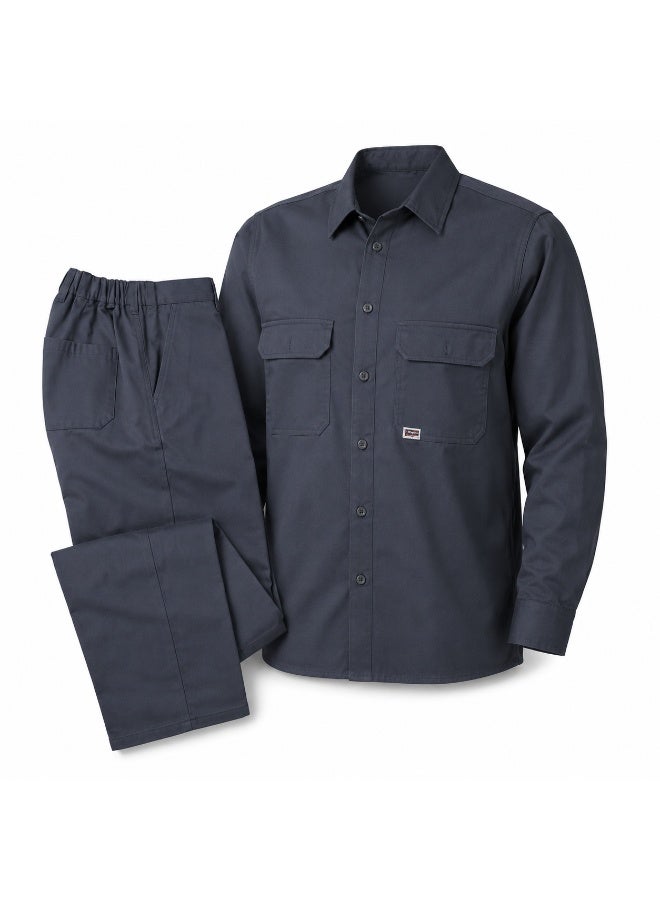 Border Alpha Safety Wear Work Suit, 100% Cotton Long Sleeve Shirt & Pant Uniform Set, Navy Blue Industrial Workwear Suit for Factory, Workshop, Maintenance & Technician Use, Size L - Image 1