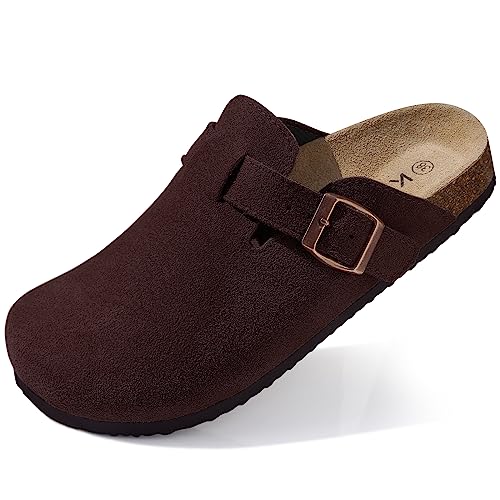 KIDMI Genuine Suede Clogs for Women Cork Footbed Sandals Leather Mules Potato Shoes with Arch Support Coffee 36 (Size 5.5-6) - Image 1