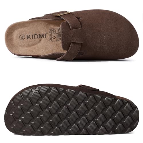 KIDMI Genuine Suede Clogs for Women Cork Footbed Sandals Leather Mules Potato Shoes with Arch Support Coffee 36 (Size 5.5-6) - Image 3