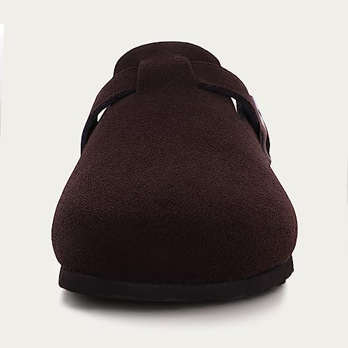 KIDMI Genuine Suede Clogs for Women Cork Footbed Sandals Leather Mules Potato Shoes with Arch Support Coffee 36 (Size 5.5-6) - Image 4