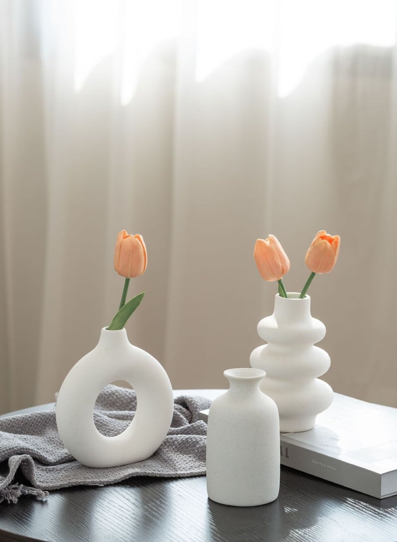 Premium White Ceramic Vase Set of 3 - Islamic Floral Decor for Ramadan Luxury Gifts & Majlis Table Display - Image 1