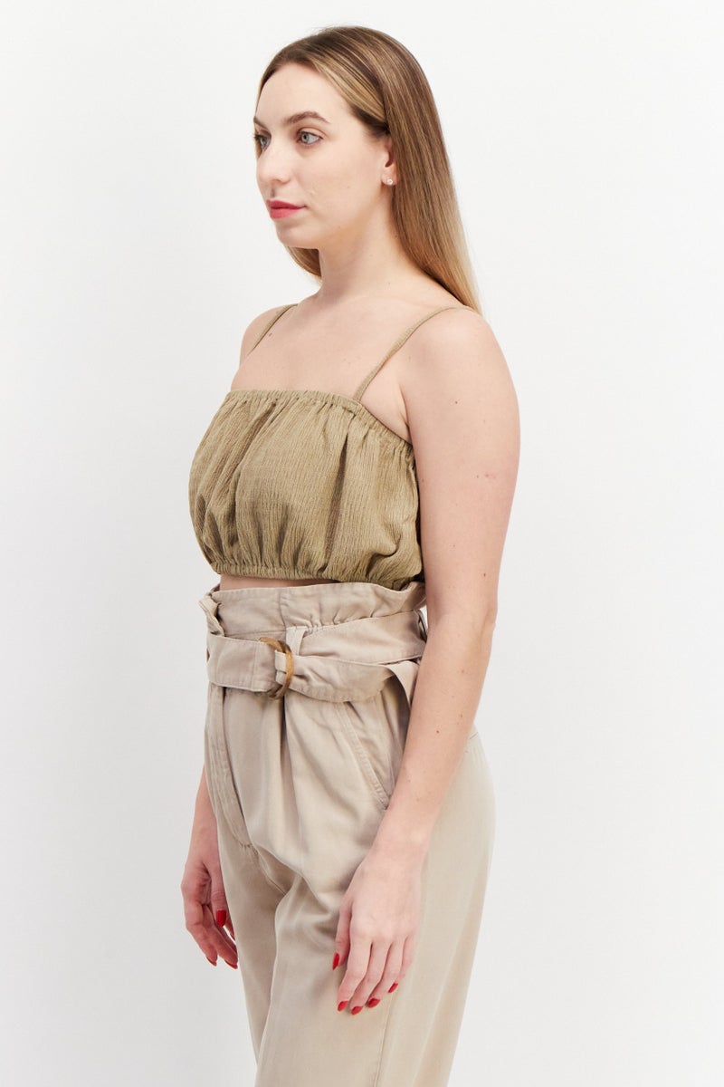 4th & Reckless Women Square Neck Sleeveless Textured Tank Tops, Beige - Image 2