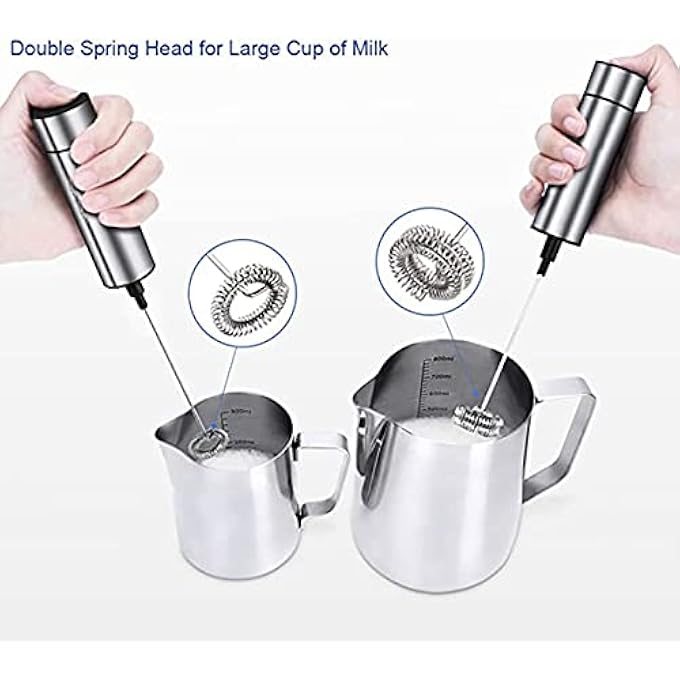 NALACAL صانع رغوة الحليب القوي المحمول باليد مع رأس خفق إضافي، صانع رغوة قهوة كهربائي من الفولاذ المقاوم للصدأ، فئة الطاقة A - Image 4