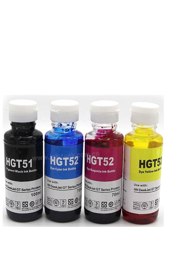 Office Maker 4-Piece Ink Colour For HP Printer Multicolour Model Number : GT 53 XL Black GT 52 C/M/Y Refill ink - Image 1