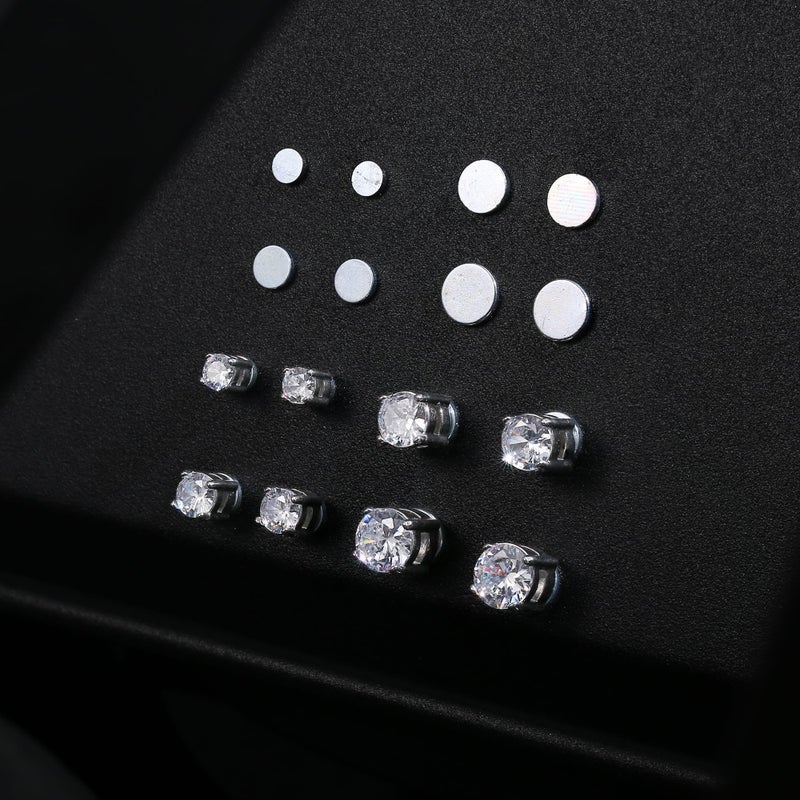 Jstyle 4 Pairs Stainless Steel Mens Womens Magnetic Stud Earrings Non-piercing CZ 4-7MM - Image 4