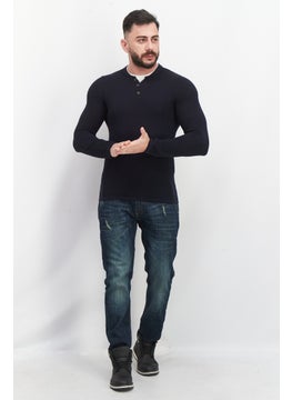 Celio Men Crew Neck Long Sleeve Textured Sweatshirt, Navy  - Image 4