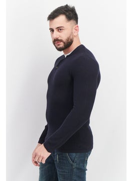 Celio Men Crew Neck Long Sleeve Textured Sweatshirt, Navy  - Image 3
