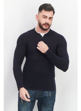 Celio Men Crew Neck Long Sleeve Textured Sweatshirt, Navy  - Image 1