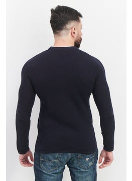 Celio Men Crew Neck Long Sleeve Textured Sweatshirt, Navy  - Image 2