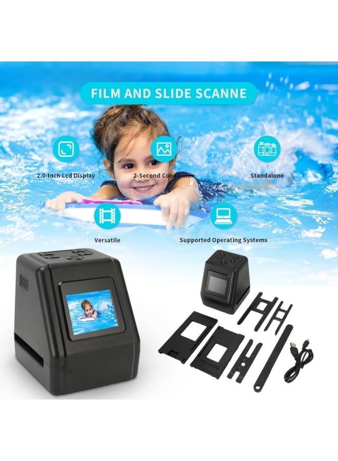 Film and Slide Scanne, All in 1 Film & Slide Scanner Converts 35mm 135 110 126 and Super 8 Films, Slides, Negatives to Digital JPG Photos, Built in 128MB Memory, 2 LCD Screen - Image 2