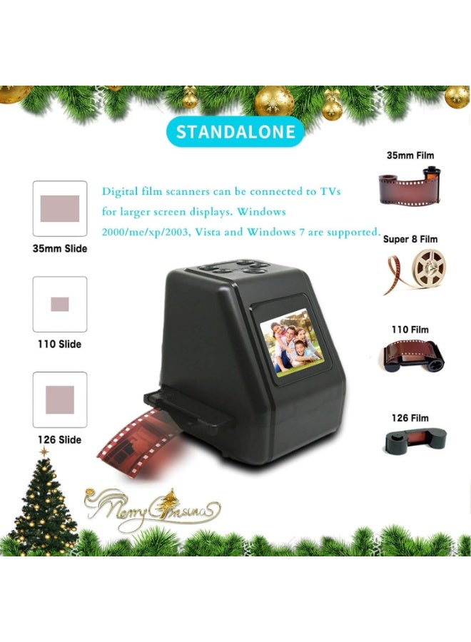 Film and Slide Scanne, All in 1 Film & Slide Scanner Converts 35mm 135 110 126 and Super 8 Films, Slides, Negatives to Digital JPG Photos, Built in 128MB Memory, 2 LCD Screen - Image 5