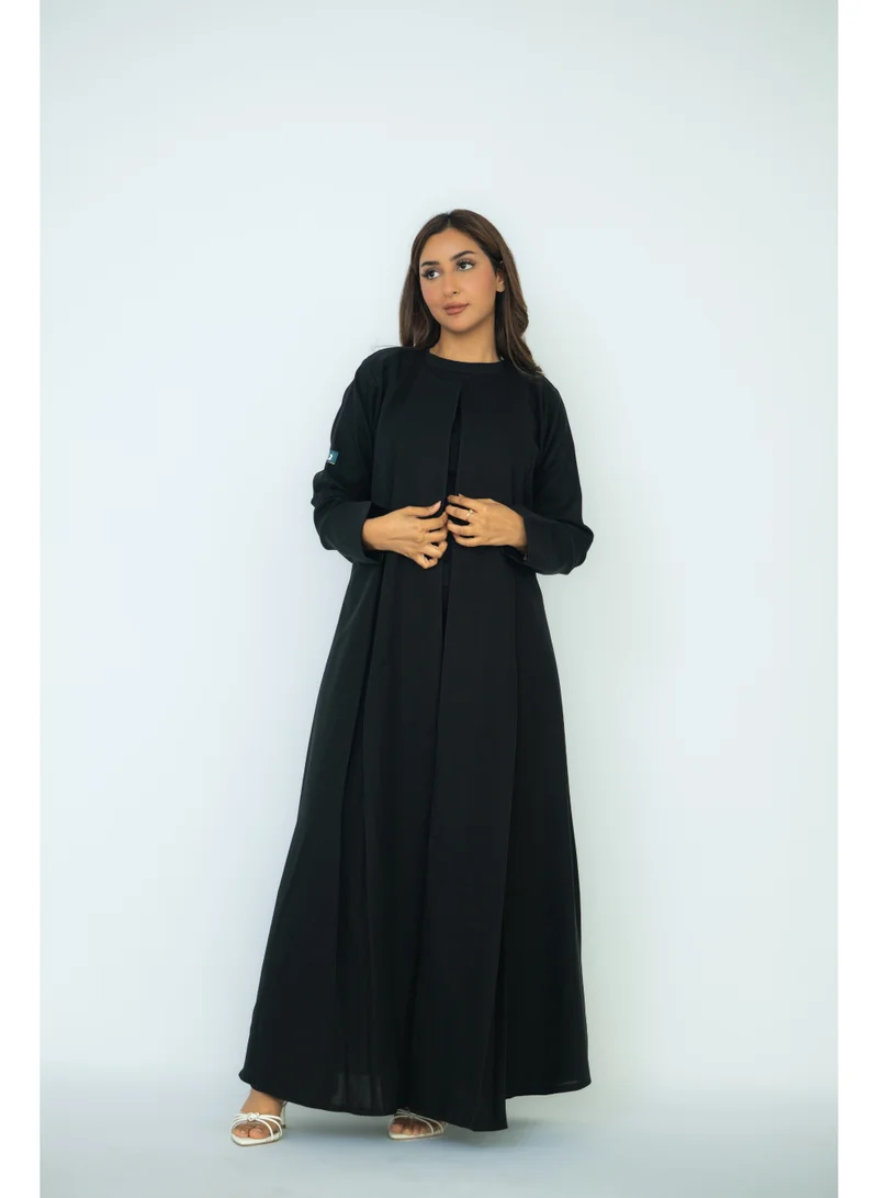via abaya Linen with Triangle Side Pleats Abaya