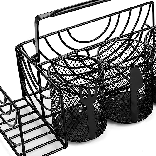 Mezchi Metal Utensil Caddy with 5 Compartments, Black Mesh Silverware Caddy Organizer, Flatware Storage Holder for Napkins, Plates, Party, Camping, Picnic, Buffet, RV, BBQ, Kitchen, Countertop - Image 4