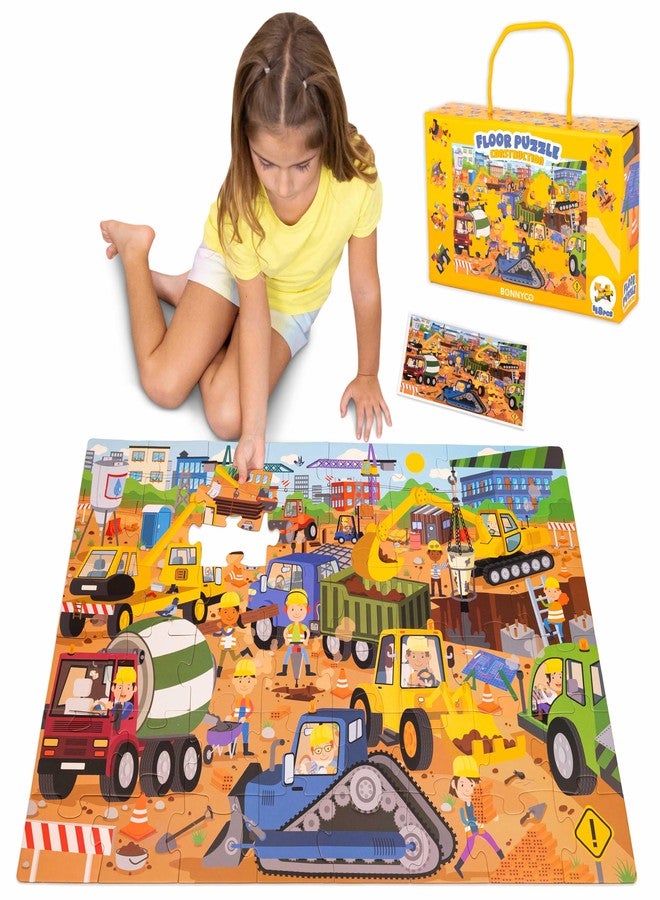 BONNYCO Puzzle Children XXL Construction Site with 48 Large Pieces, Giant Children's Puzzle, 92 x 62 cm, Gifts for Boys and Girls, Educational Toys 2 to 8 Years - Image 1