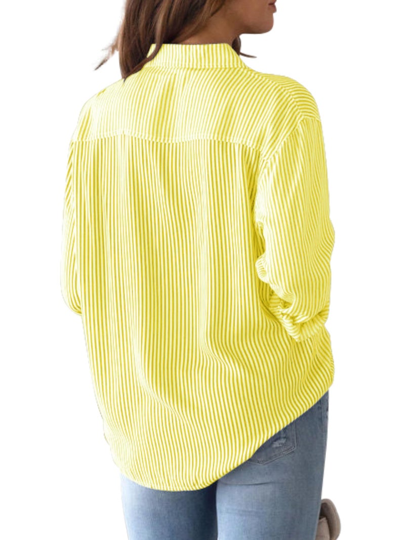 CUNLIN Yellow Tops for Women Top Shirt Womens Blouses Dressy Casual Oversized Button Down Shirts Long Sleeve Women's Blouse Lemon Yellow Size L - Image 2