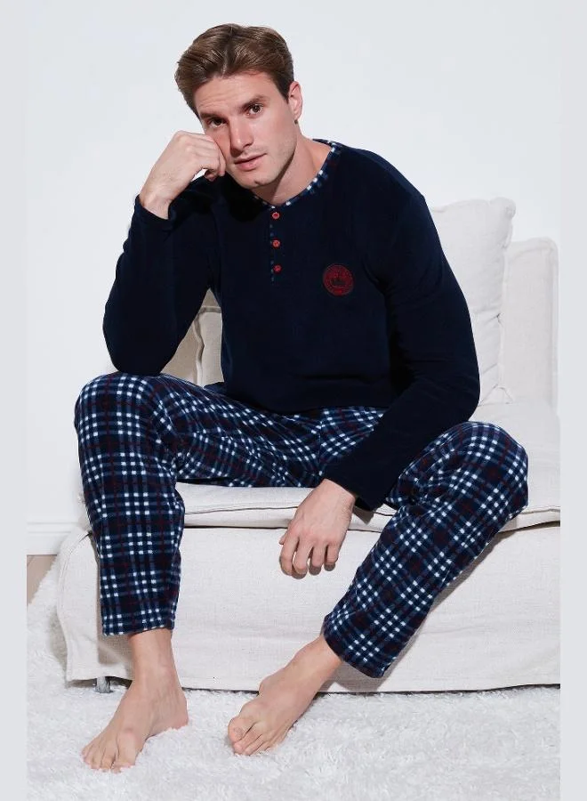 Buratti Plaid Regular Fit Buttoned Crew Neck Winter Polar Fleece Pajama Set Men's PAJAMAS SET 60961002