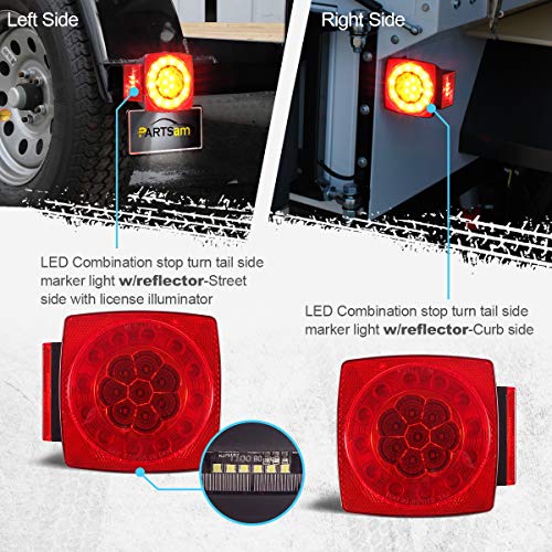Partsam 12V LED Trailer Light Kit, Halo Glow Submersible Square Tail Lights Kit Left Right Turn Stop Signal for Under 80 Inch Boat Trailer RV Camper Marine Snowmobile (Led Boat Trailer Light kit) - Image 4