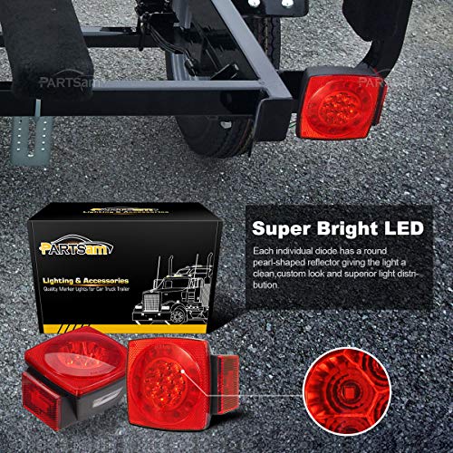 Partsam 12V LED Trailer Light Kit, Halo Glow Submersible Square Tail Lights Kit Left Right Turn Stop Signal for Under 80 Inch Boat Trailer RV Camper Marine Snowmobile (Led Boat Trailer Light kit) - Image 3