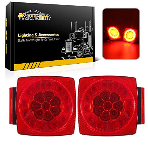 Partsam 12V LED Trailer Light Kit, Halo Glow Submersible Square Tail Lights Kit Left Right Turn Stop Signal for Under 80 Inch Boat Trailer RV Camper Marine Snowmobile (Led Boat Trailer Light kit) - Image 1