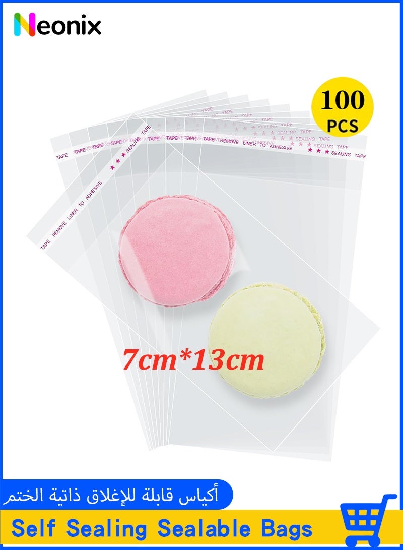Neonix Self Sealing Cellophane Bags,7x13 cm 100 Pcs Clear Cookie Bags Resealable Cellophane Bag for Packaging Cookies,Favors, Products,Candy (Mini Size) - Image 1