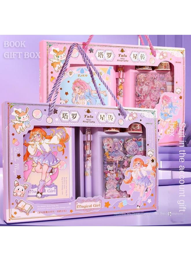 Bluejw High-value Hand Ledger Color Page Notebook Gift Box Suit Primary School Stationery Suit Reward Gift Children Girls - Image 2