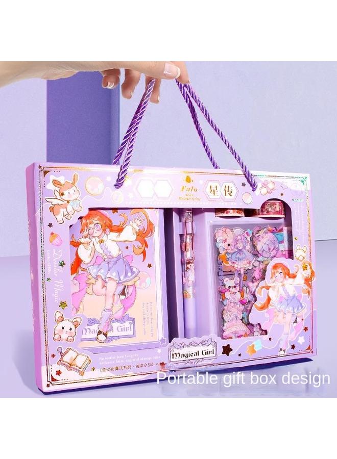 Bluejw High-value Hand Ledger Color Page Notebook Gift Box Suit Primary School Stationery Suit Reward Gift Children Girls - Image 4