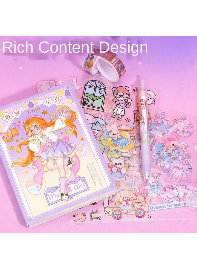 Bluejw High-value Hand Ledger Color Page Notebook Gift Box Suit Primary School Stationery Suit Reward Gift Children Girls - Image 3