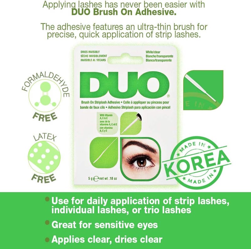 DUO Brush On Striplash Adhesive, White/Clear, Green 5gm - Image 2