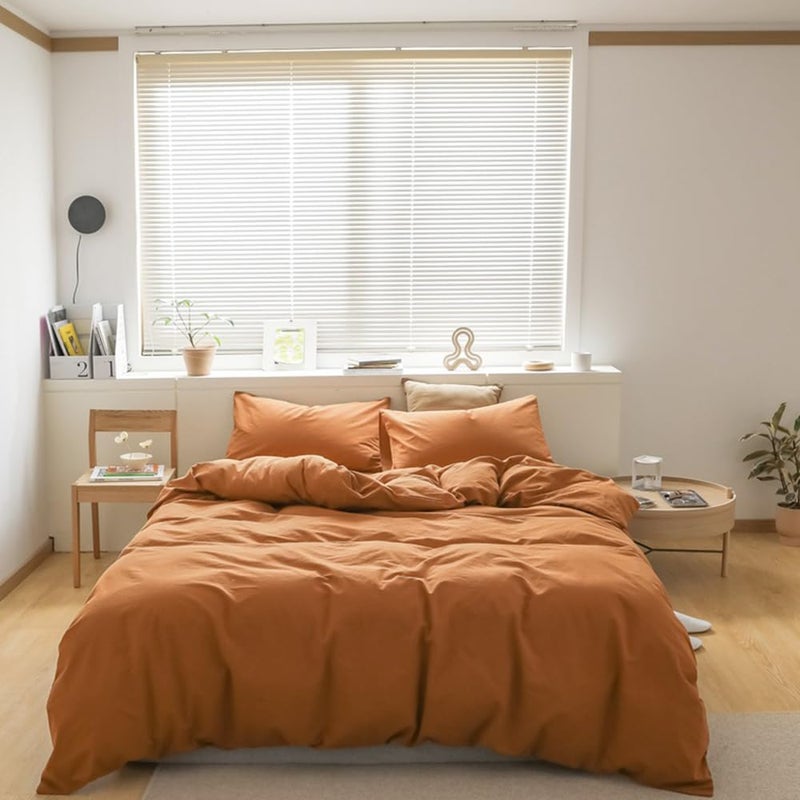 CLOTHKNOW Pumpkin Queen Comforter Set 3Pcs Burnt Orange Bedding Comforter Sets Soft Terracotta Comforter Caramel Queen Comforter with 2 Pillowcases