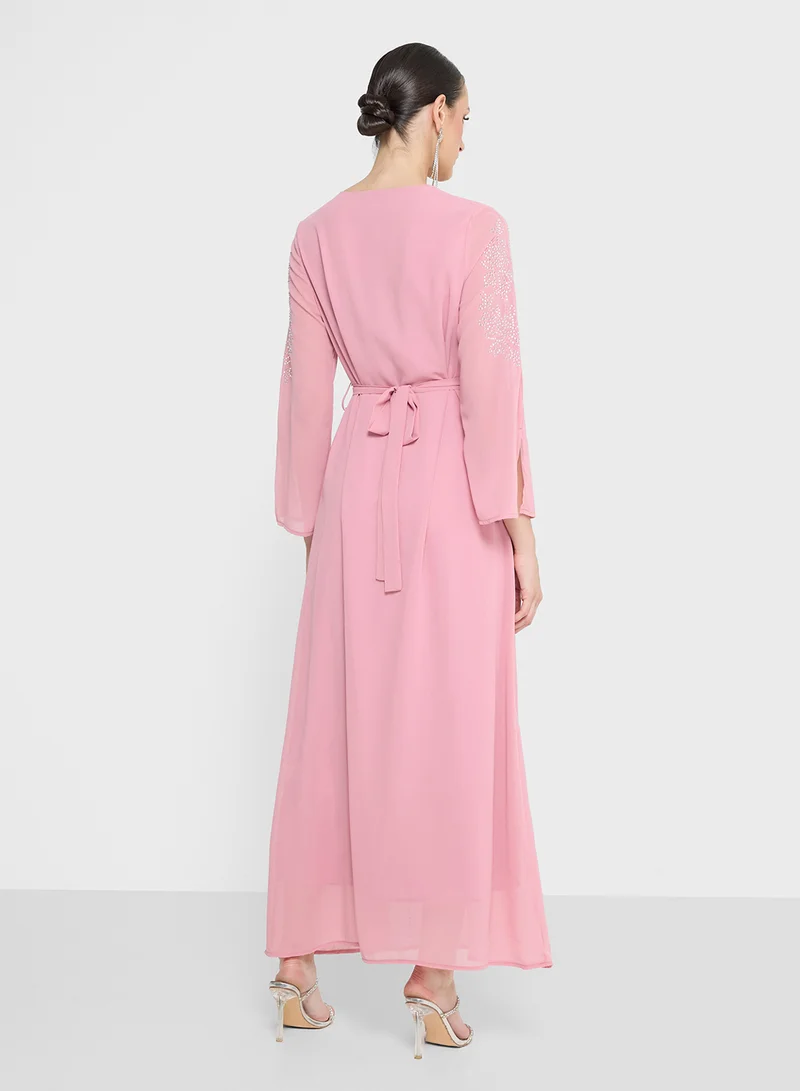 خزانة Embellished Dress With Bell Sleeves