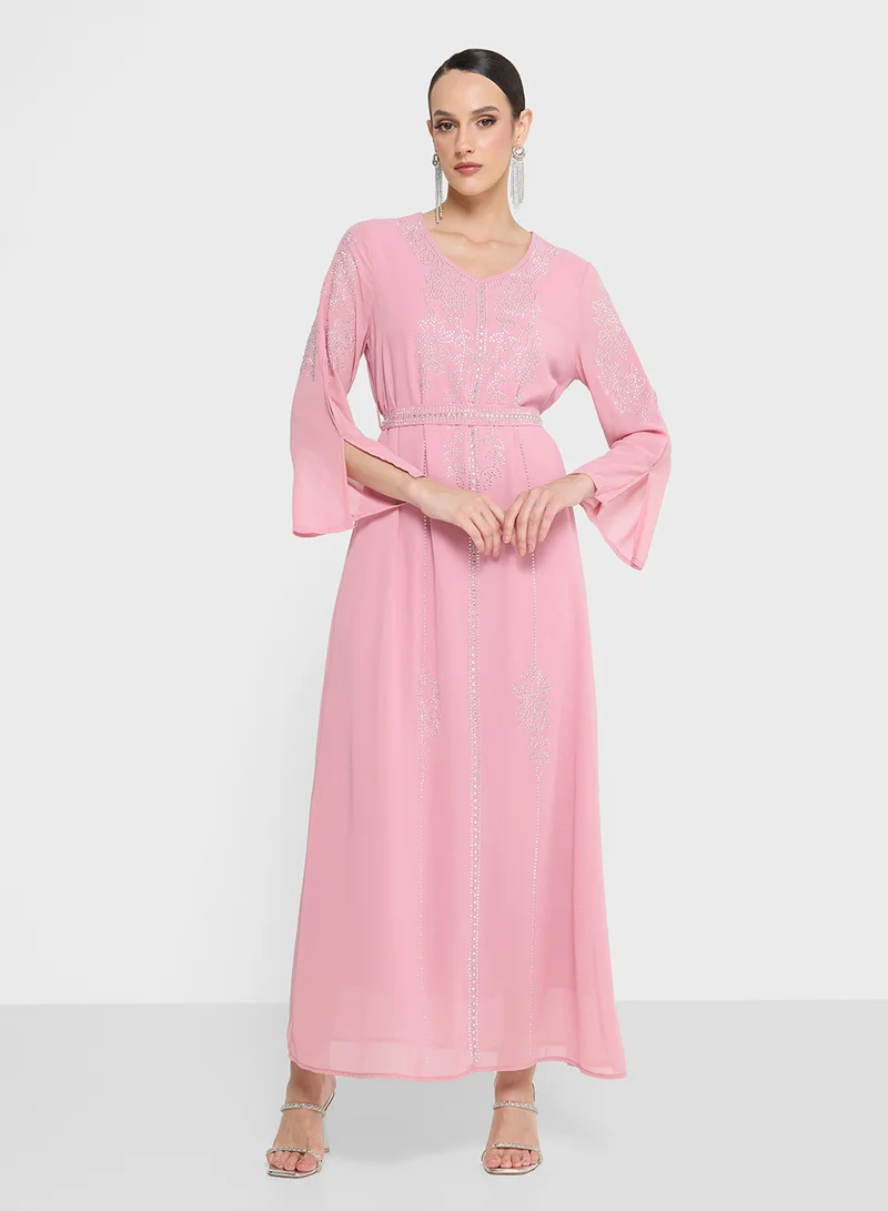 خزانة Embellished Dress With Bell Sleeves