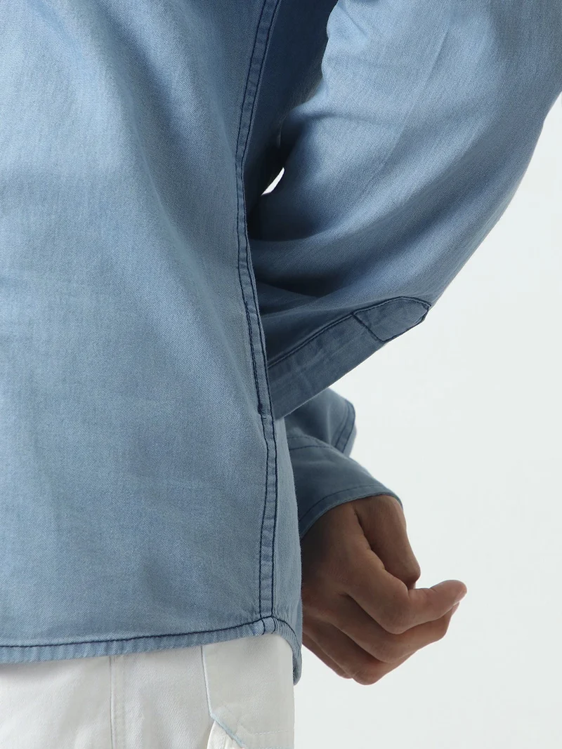 Urbano Fashion  Urbano Fashion Men's Ice Blue Regular Fit Full Sleeve Solid Denim Shirt  | Best Price UAE