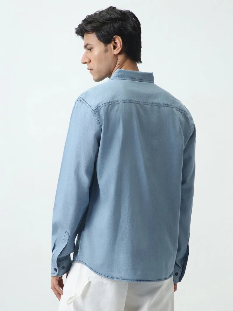 Urbano Fashion  Urbano Fashion Men's Ice Blue Regular Fit Full Sleeve Solid Denim Shirt  | Best Price UAE