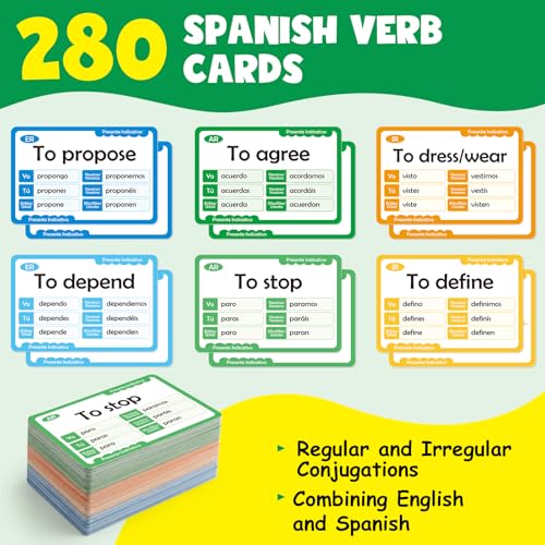 Edulok Spanish Flash Cards for Kids 280 Spanish Verb Conjugation Book Flashcards Learn Spanish for Adult Beginners Bilingual Flash Cards Spanish Vocabulary Games Spanish Learning Workbooks - Image 5