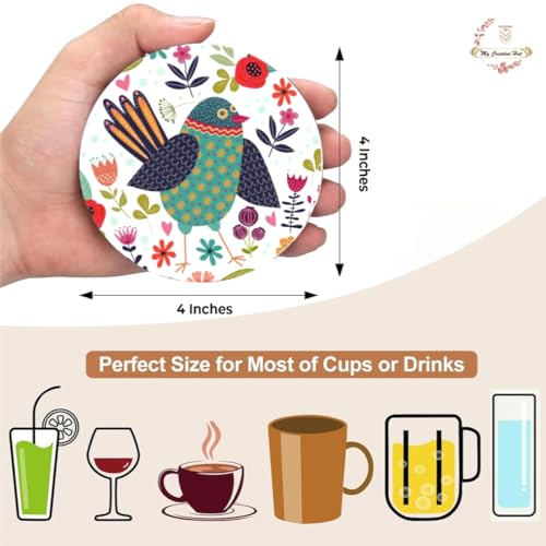 My Creative Hut Tea Coasters Set of 6, Beautiful Design with Stand for Tea Cups, Coffee Mugs, and Glasses, Ideal for Gifting (Birds Art) - Image 2